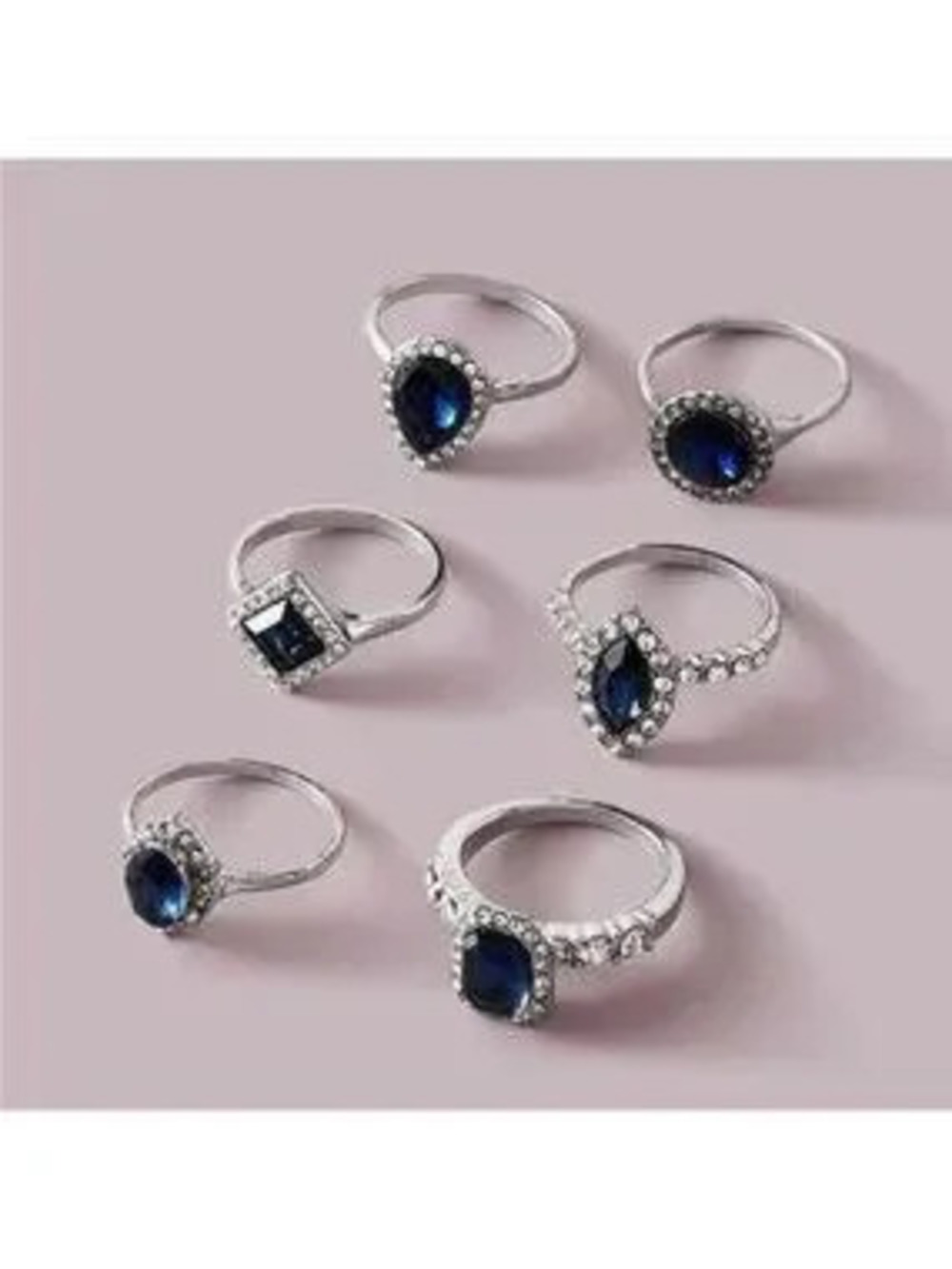 Silver 3/$30 Blue 6pc Rhinestone Geometric Midi Ring Set